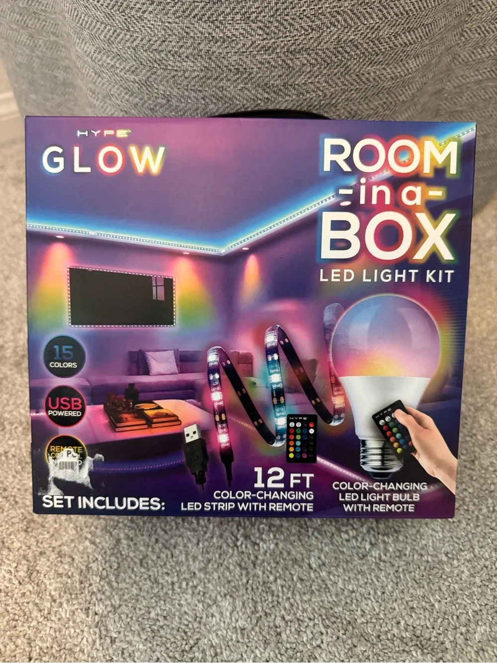 Hype Glow Room-in-a-Box LED Light Kit - Purple, Blue, Pink
